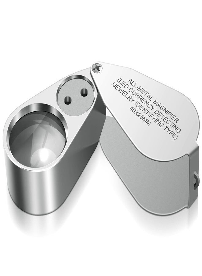 Leffis 40X Jewelers Loupe Magnifier Magnifying Glasses, LED/UV Illuminated Jewelry Loop Pocket Folding Magnifying Glass with Metal Construction for Close Work, Gardening, Kids, Stamp, Rock Collecting - Image 1